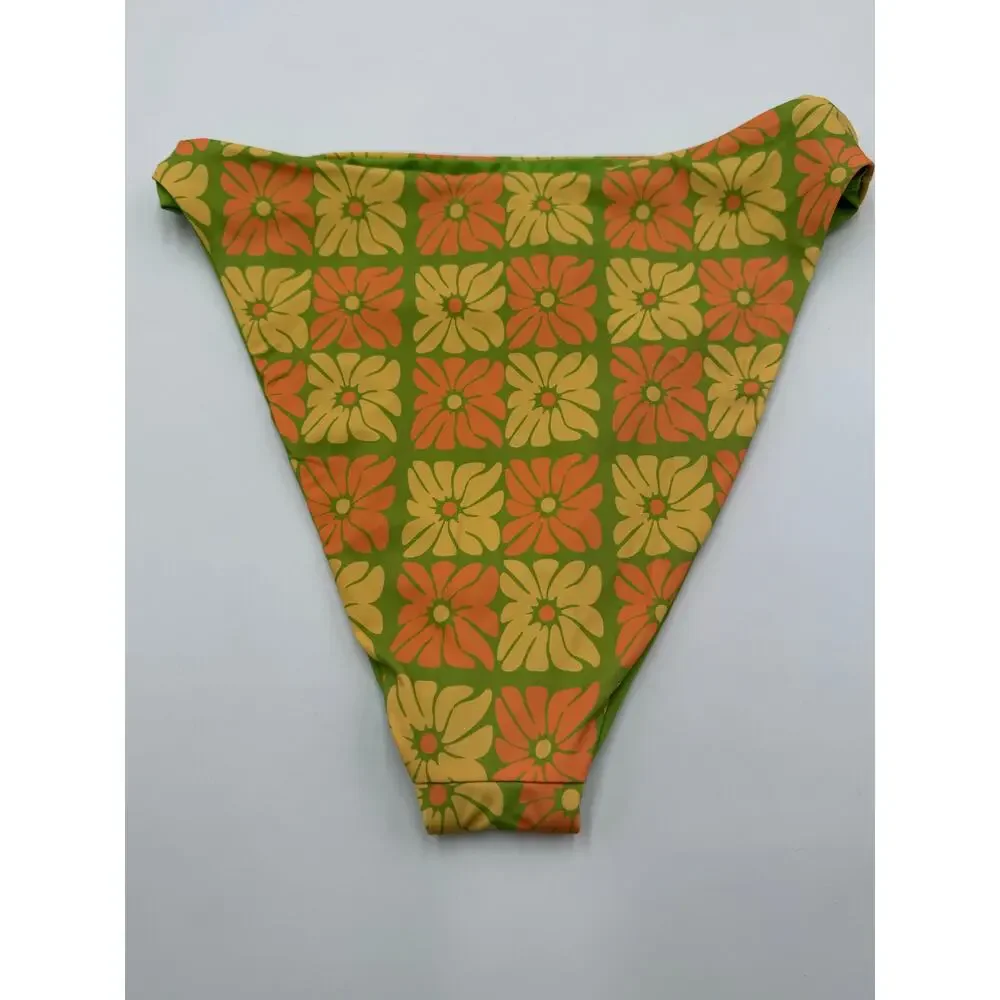 Dippin Daisy's Seashore Bikini Bottom Womens S Green Orange Floral High Waist